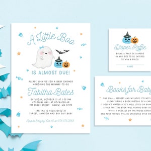 A Little Boo is Almost Due, Halloween Baby Boy or Girl, Ghost Pumpkins, Fall Autumn Baby Shower Invitation Set Diaper Book | Digital Printed