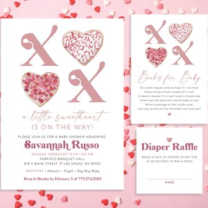 A Little Sweetheart is on the way Baby Love Heart Girl Shower Invitation Set Valentine&#39;s Day February Diaper Book | Digital or Printed Cards
