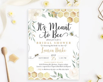 It's Meant to Bee Bridal Shower Invitation Invite Honey Honeycomb Greenery Floral Advice Recipe Set Digital or Printed Cards with envelopes