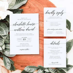 Charlotte | Minimalist Wedding Invitation Reply Card and Details Card Suite Set, Timeless Simple Modern Formal | Digital or Printed Cards
