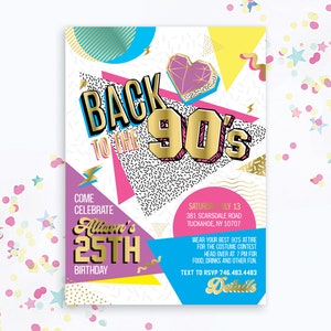 Back to the 90's Decade | 90s Party | Birthday Invitation Set | Digital or Printed Cards with envelopes