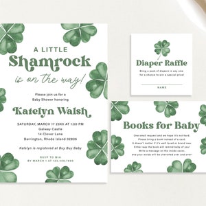 A little Shamrock is on the Way St. Patrick's Day Simple Modern Baby Girl Boy Shower Invitation Set Diaper Book | Digital or Printed Cards