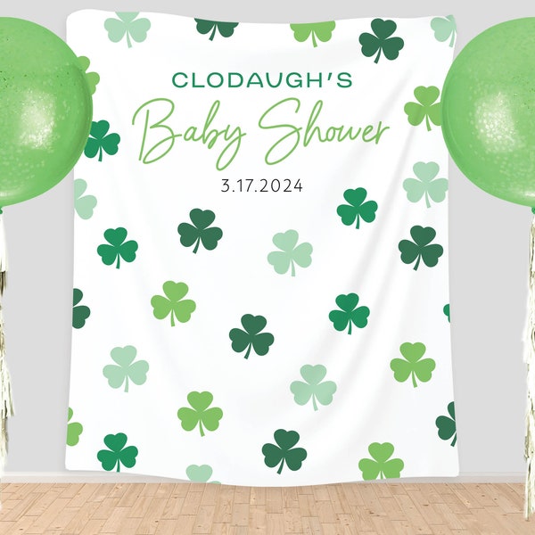 St. Patricks Day Lucky ONE in Love Little Shamrocks Green March Girl Boy Photography Backdrop Photobooth Curtain Tapestry Bridal Baby Shower