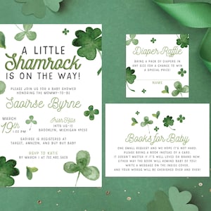 A little Shamrock is on the Way St. Patrick's Day Simple Modern Baby Girl Boy Shower Invitation Set Diaper Book | Digital or Printed Cards