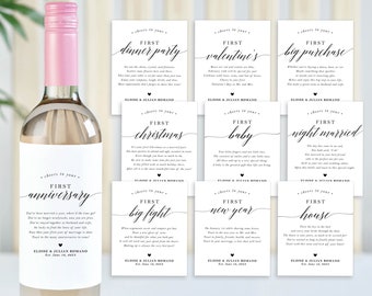 Wedding Milestones Wine Champagne Bottle Labels, Modern Wedding Shower Bridal Gift First Anniversary Married Engagement Gift Basket, Printed
