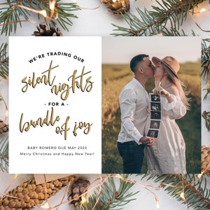 No More Silent Nights, Pregnancy Announcement New Baby 2021 Holiday Family Christmas New Year Card Photo |  Digital or Printed Cards (714)