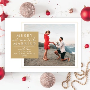 Merry Soon to be Married Gold Wedding 2021 Holiday Family Christmas New Year Card Invitation Simple Photo | Digital or Printed Cards (689)