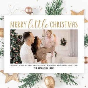 Merry Little Christmas, New Baby Announcement 2021 Holiday Family Christmas New Year Card Photo Collage |  Digital or Printed Cards (710)