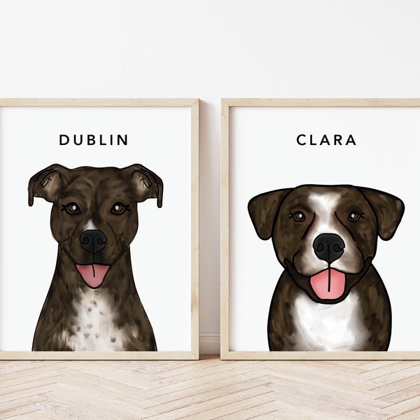 Custom Pet Portraits | Digitally painted animal art portrait | Choose your animal Dog Cat Animal Rescue Lover Gift wall art decor