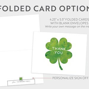 St. Patricks Day Shamrock March Green Simple Clover Flat or Folded Thank You Cards Girl Boy Bridal Baby Birthday Shower Digital or Printed image 5