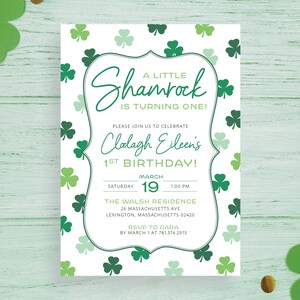 Lucky ONE First Birthday Invitation Modern Girl St. Patricks Day Birthday Time Capsule Simple First 1st Invite | Digital or Printed Cards
