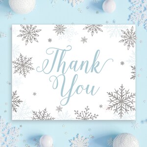 Winter Wonderland Onederland Snow Blue Snowflakes Flat or Folded Thank You Cards Boy or Girl Glitter Bridal Baby Shower | Digital or Printed