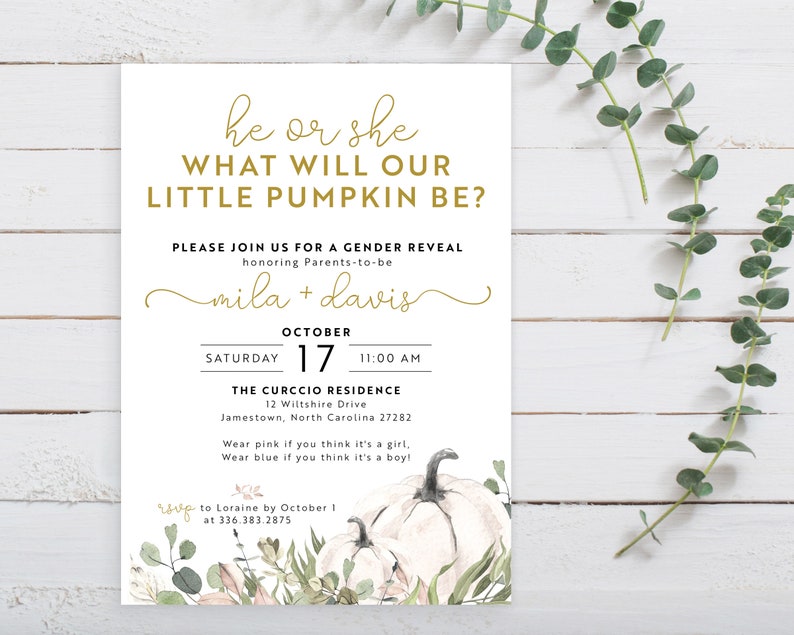 Greenery Fall Gender Reveal Invitation Invite Gold Autumn Boy Or Girl He Or She What Will Our Little Pumpkin Be Digital Or Printed Cards Paper Party Supplies Invitations Announcements Kromasol Com Greenery Fall Gender Reveal Invitation Invite Gold Autumn Boy Or Girl He Or She What Will Our Little Pumpkin Be Digital Or Printed Cards Paper Party Supplies Invitations Announcements Kromasol Com