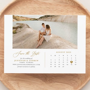 Save the Date Card Photo and Calendar Gold Simple Timeless Wedding Announcement Engagement Minimal Classic | Digital or Printed Cards (786)