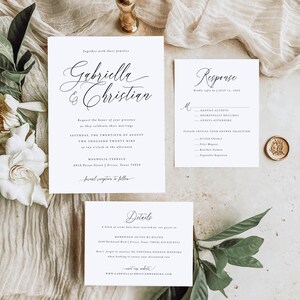Gabriella | Formal Elegant Minimalist Wedding Invitation Reply Card and Details Card Suite Set, Timeless Classic | Digital or Printed Cards