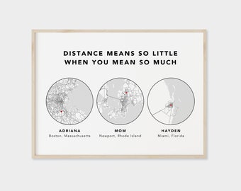 Distance Means so Little Custom Map Wall Art Decor Long Distance Relationship Mother's Day Gift for Mom Boyfriend Dad Grandmother Print