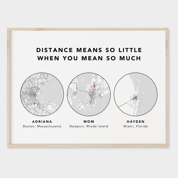 Distance Means so Little Custom Map Wall Art Decor Long Distance Relationship Mother's Day Gift for Mom Boyfriend Dad Grandmother Print