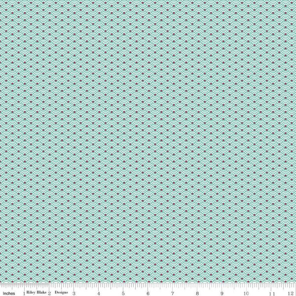 100% Cotton Quilting Fabric by Riley Blake.  Mint for You Scallops Seaglass  Sold by the 1/2 Yard