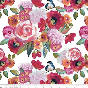 Riley Blake 100% Premium Quilting Cotton Fabric Poppies and Plumes Main White