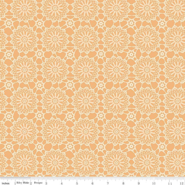 100% Cotton Quilting Fabric by Riley Blake.  Live Love Glamp Crochet Honey Sold by the 1/2 Yard