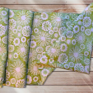 Quilting Batik Fabric Sold by the 1/2 Yard. Green Floral.
