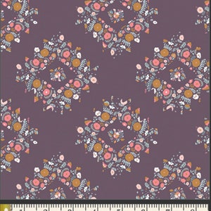 Art Gallery 100% Premium Cotton Fabric &quot;Joy Wreaths Plum” from Blithe Collection.  Sold by the 1/2 Yard
