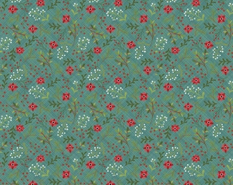 Riley Blake 100% Premium Cotton Fabric Berries Teal from Snowed In Christmas Collection.  Sold by the 1/2 yard
