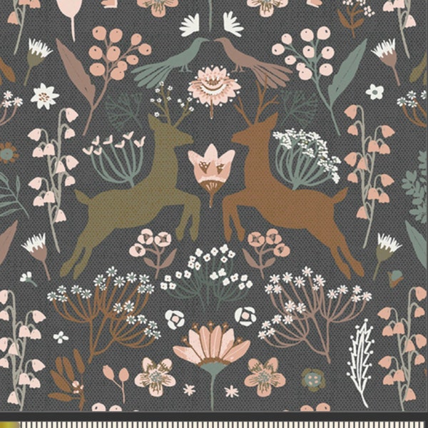 FLANNEL Art Gallery Fabric Double Brushed Flannel Woodlands Charcoal from Botanists Collection by Katarina Rochelle