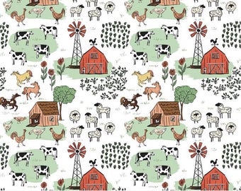 Riley Blake 100% Quilting Cotton Farm Livin Main White sold by the 1/2 yard