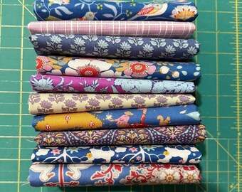 Tilda Curated 10 Piece Fat Quarter Scrap Bundle Blue and Purple