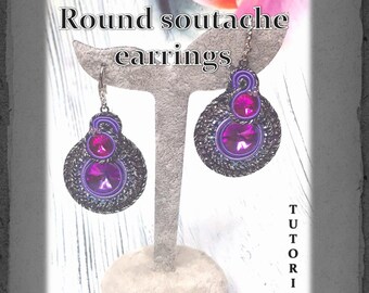 bead embroidery Tutorial round soutache earrings PDF patterns boho Crystals Unique Beadwork handmade Beadwork tutorial.  Step by step