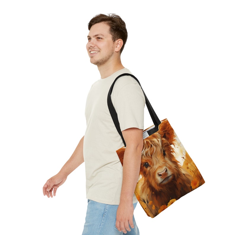 Highland baby cow tote, Fall Highland Cow Tote Bag, Autumn Tote Bag, image 4