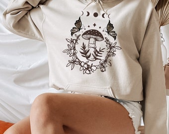 Mushroom Hoodie // Butterfly Hoodie / Mushroom Shirt / Magic Mushroom / Cottagecore Sweater / Cottagecore Aesthetic / Mushroom Botanical