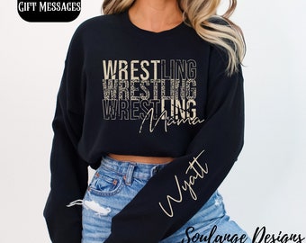 Wrestling Mama Sweatshirt,  Name On Sleeve, Wrestling Mom Crewneck, Mom Shirt, Wrestling Sweatshirt, Mama Sweatshirt, Mothers Day Gift