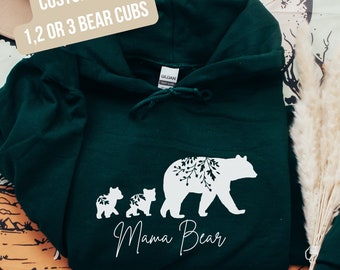 Mama BEAR Drawstring Hoodie, Floral Prints, Ladies long Sleeve,Floral Mom Bear Shirt,Mothers Day, Boho Mama Bear Hoodie, Sweatshirt,Mom Gift