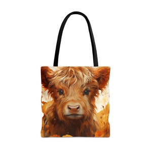 Highland baby cow tote, Fall Highland Cow Tote Bag, Autumn Tote Bag, image 7