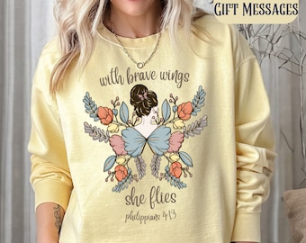 Boho Christian Sweatshirt Faith Shirt Bible Verse Shirt Religious Shirt Jesus Apparel Faith Based Mama Gift With Brave Wings Philippians4:13