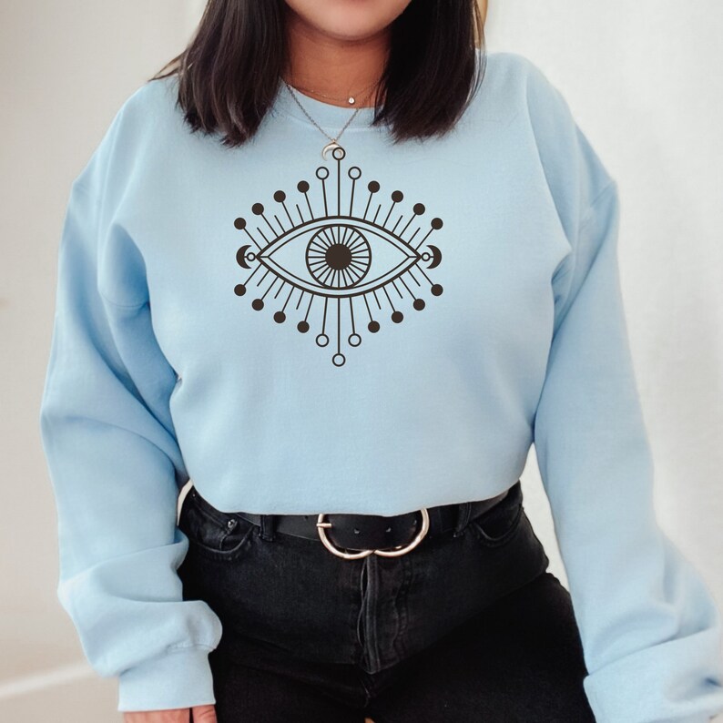 Evil Eye Shirt Alt Clothing Trendy Clothes Tarot Shirt Witchy Sweatshirt Evil Eye Shirt Indie Sweatshirt All Seeing Eye Evil Eye Print Light Blue
