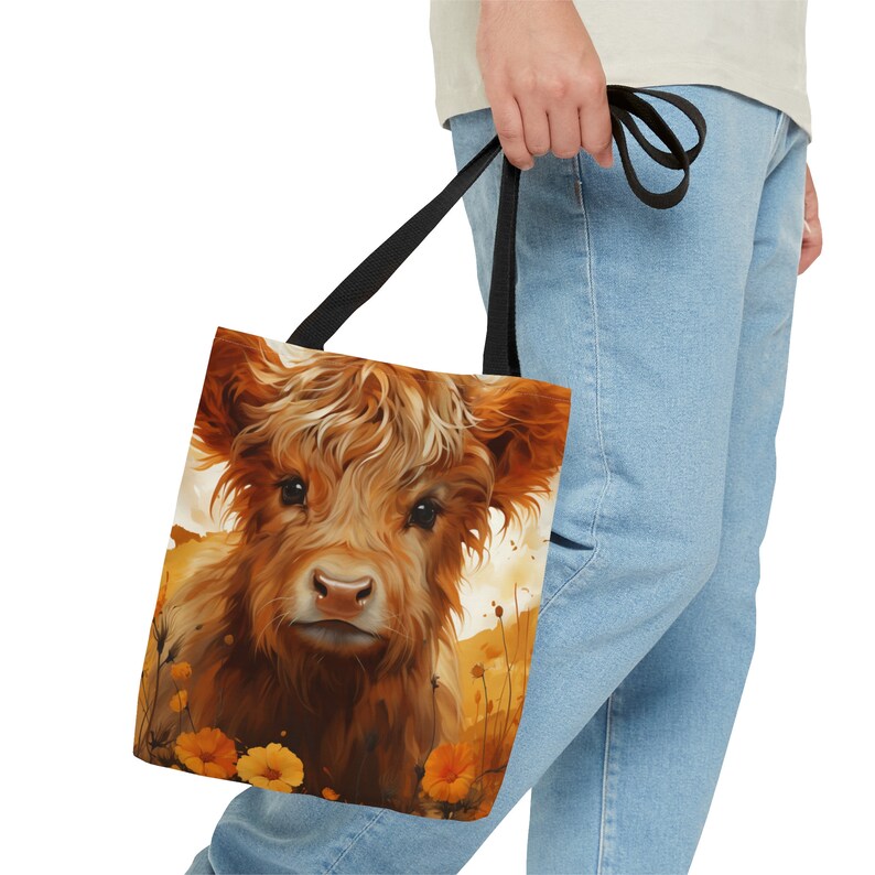 Highland baby cow tote, Fall Highland Cow Tote Bag, Autumn Tote Bag, image 6