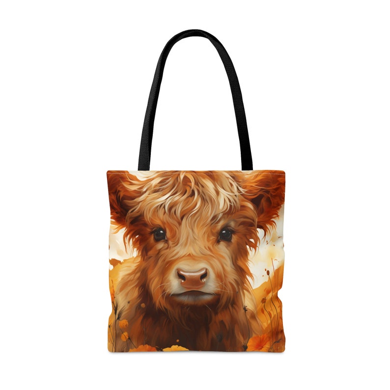 Highland baby cow tote, Fall Highland Cow Tote Bag, Autumn Tote Bag, image 8