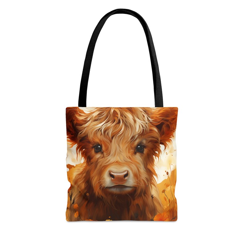 Highland baby cow tote, Fall Highland Cow Tote Bag, Autumn Tote Bag, image 3