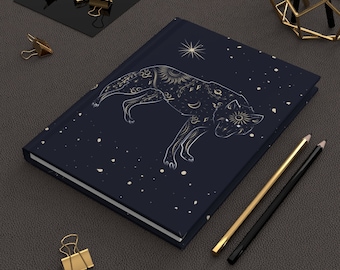Custom Wolf Journal, Celestial Journal, Custom Hardcover Journal, Spirit Animal Journal, Spiritual Journal, Witch Journal