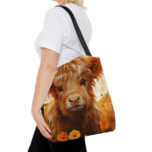 Highland baby cow tote, Fall Highland Cow Tote Bag, Autumn Tote Bag, image 2