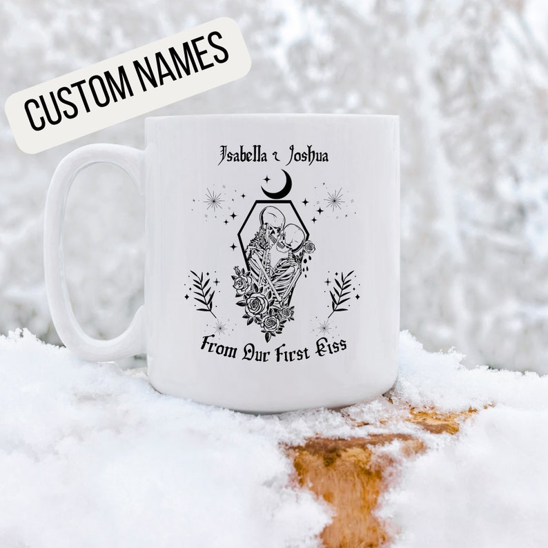 Benutzerdefinierte Paare Becher, von unserem ersten Kuss bis zu unserem letzten Atemzug, Geschenk für Ehemann Frau, Paare passende Skelettbecher, sein und ihr Geschenk 15 Unze Bild 5