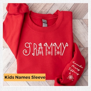 Custom GRAMMY Christmas Sweatshirt, GRAMMY Christmas Sweater With Names on Sleeve, Personalized GRAMMY Crewneck,Grandma Gift, Xmas Pregnancy