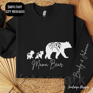 Mama BEAR Sweatshirt, Child Names On Sleeve , Ladies long Sleeve, Floral Mom Bear Shirt, Mothers Day Gift, Sweatshirt Mom Gift