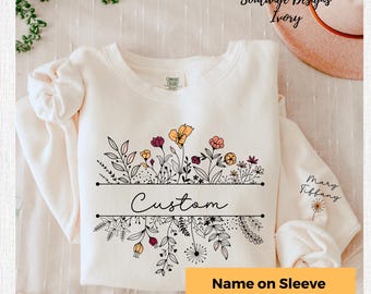 Benutzerdefiniertes Sweatshirt, benutzerdefiniertes Komfortfarben-Sweatshirt, Name auf dem Ärmel Rundhalsausschnitt, personalisierte Komfortfarben, benutzerdefinierter Text, Vintage-Sweatshirt