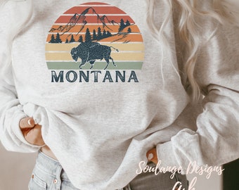 Montana Crewneck Sweatshirt Retro Sunset Sweatshirt Rocky Mountains Sweatshirt Hiking Sweatshirt Travel Shirt Vacation Shirt State Shirt
