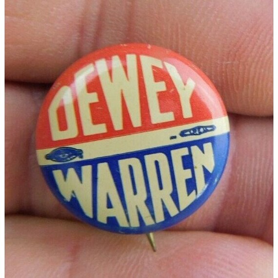 1948 DEWEY WARREN Metal Litho Pinback Button Campa