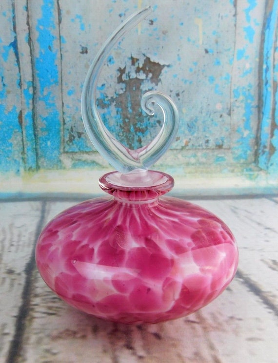 Art Glass Perfume Bottle Flame Like Stopper Pink … - image 1